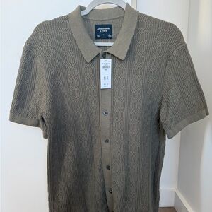 Abercrombie & Fitch Men's Olive Textured Knit Polo Button-Up